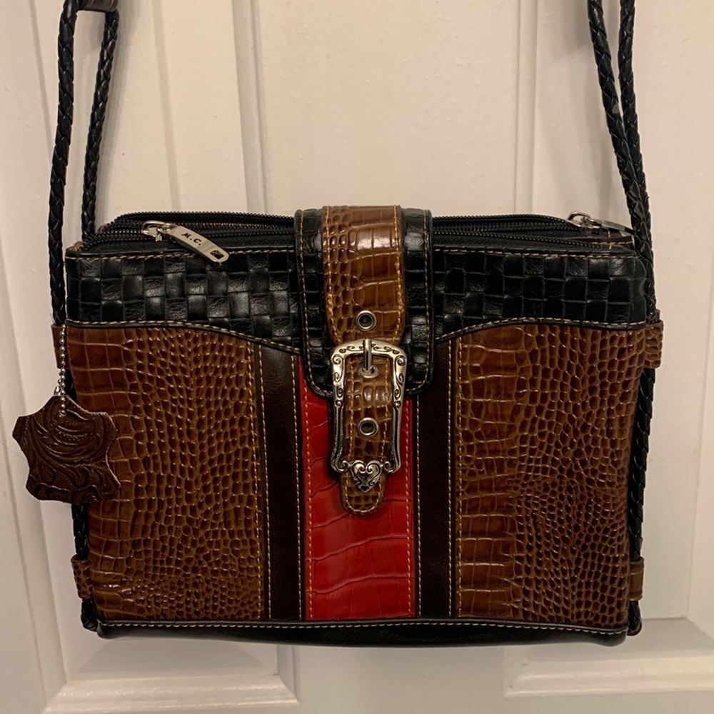 M.C. Marc Chantal Purse Brown Red Crossbody Strap. New without tags.